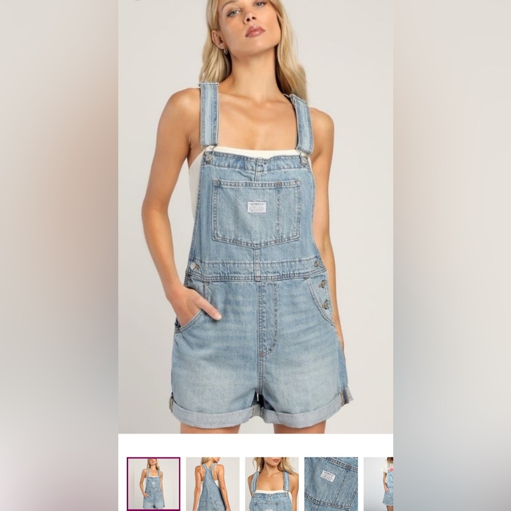 NWT Shortall Light Wash Cuffed Denim Vintage Festival Short Overalls